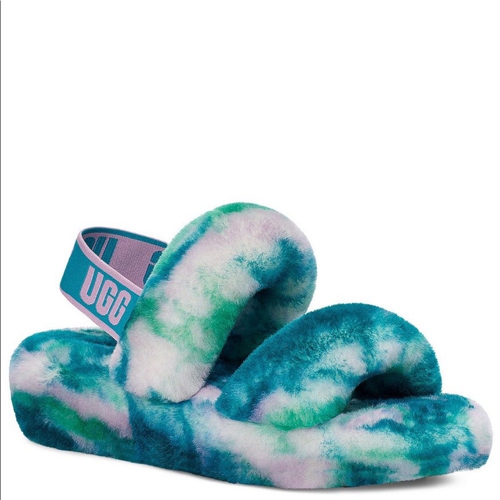 UGG Oh Yeah Tie Dye Slides Platform Sandals NWOB Size 11 Elastic Strap Slingback